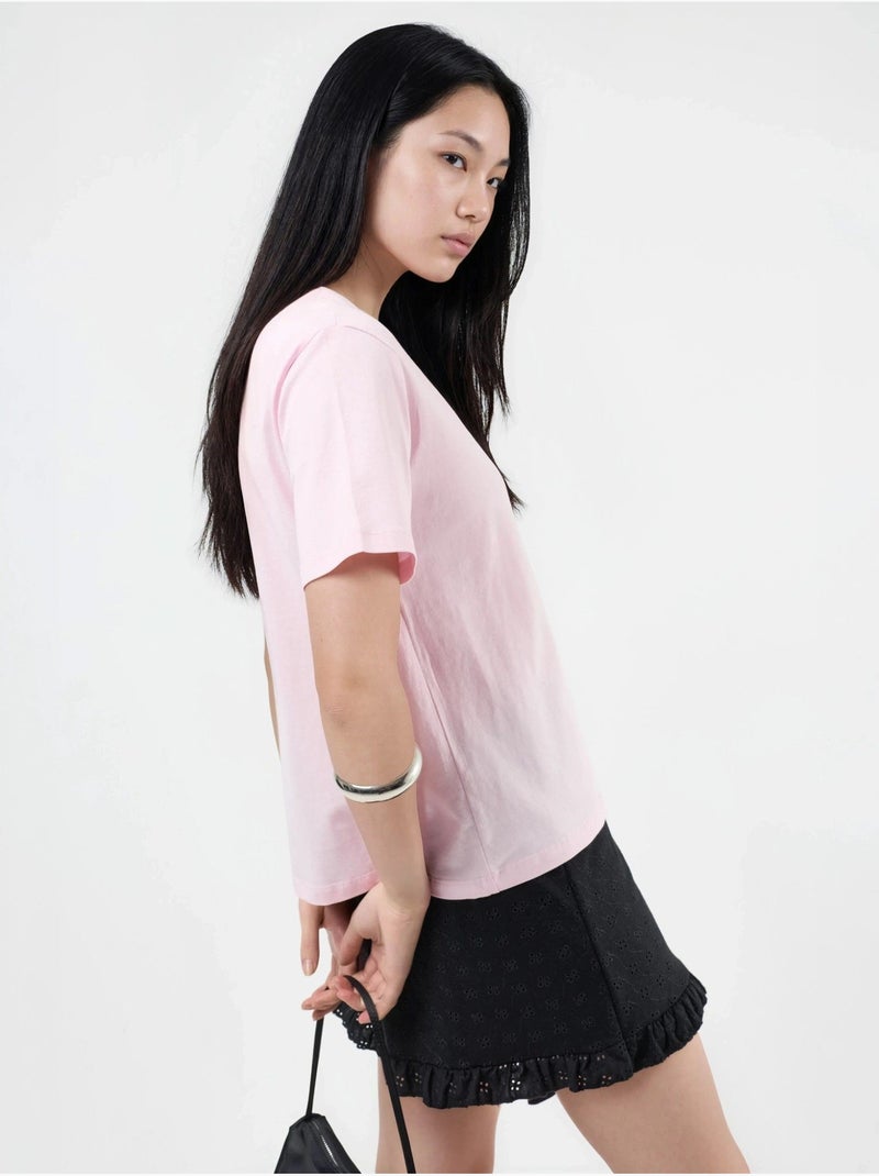 T-shirt de malha lisa com decote em v busem Rosa-pálido - Kiabi