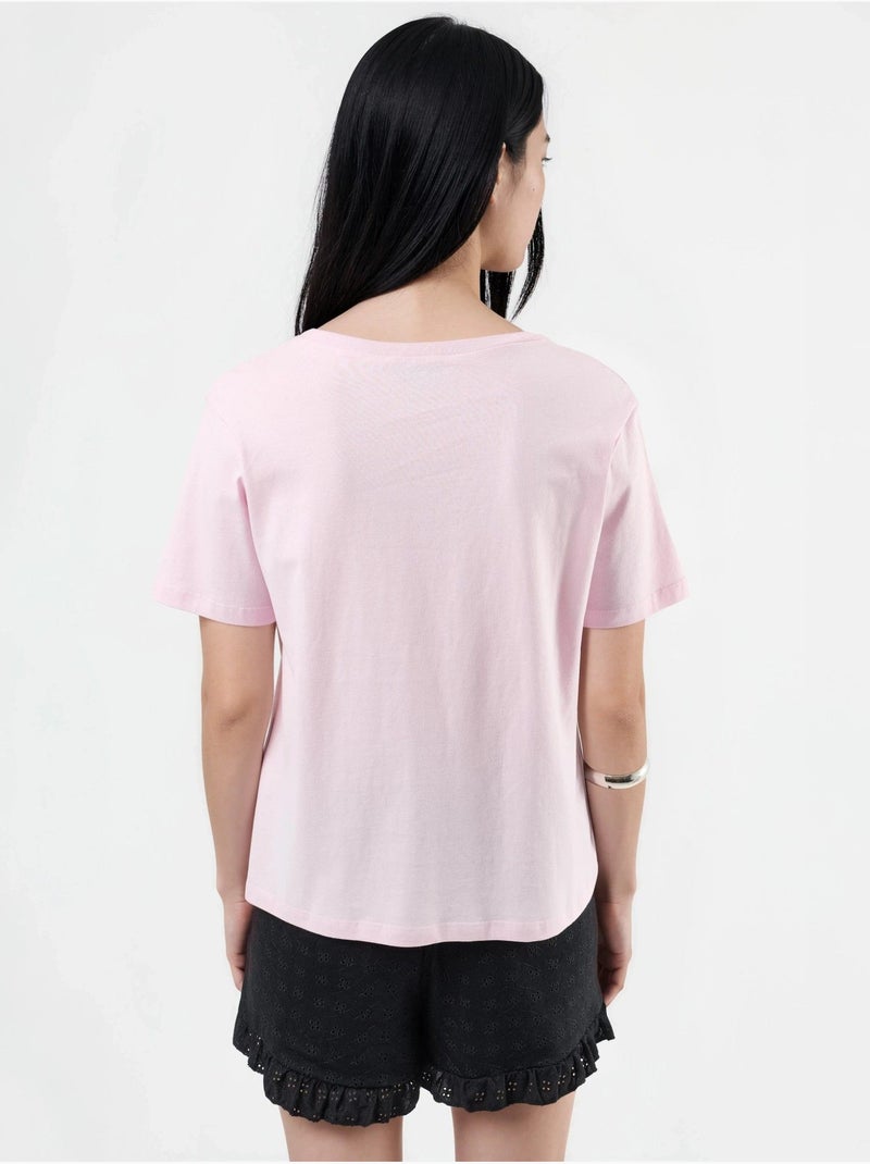 T-shirt de malha lisa com decote em v busem Rosa-pálido - Kiabi