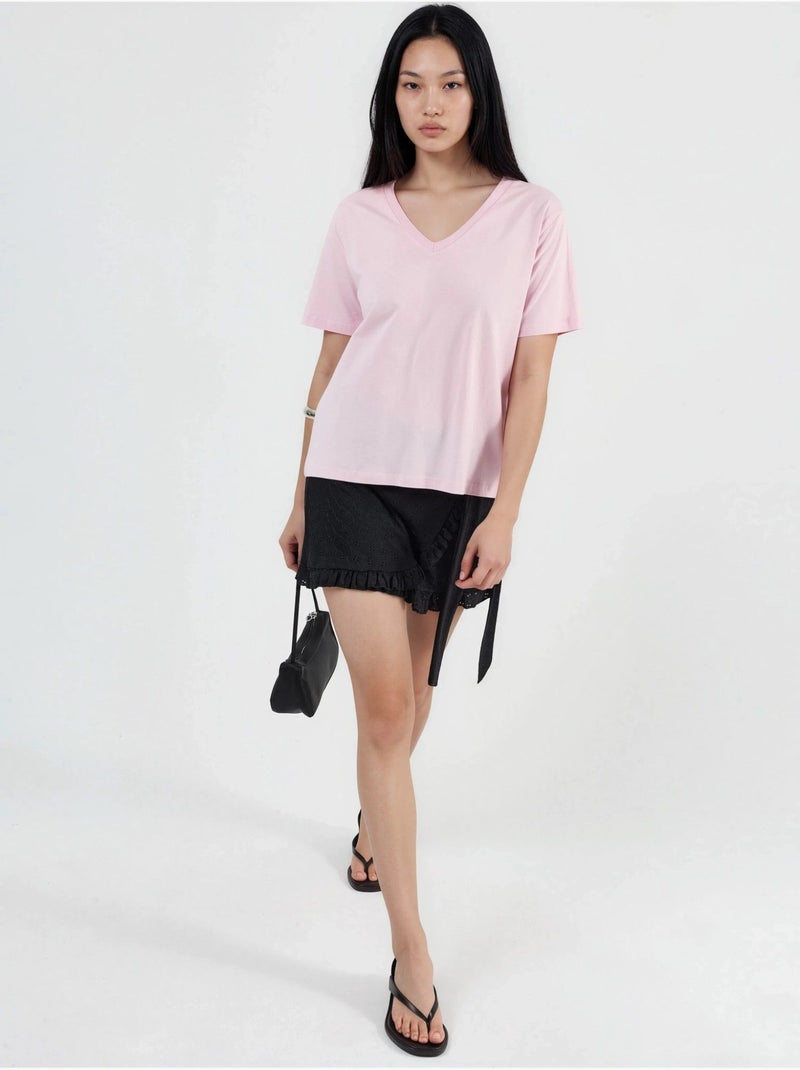 T-shirt de malha lisa com decote em v busem Rosa-pálido - Kiabi