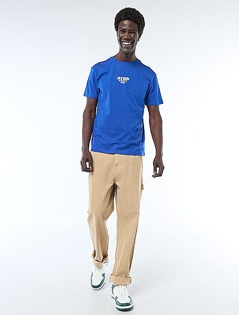 T-shirt de malha manga curta estampado frente e verso