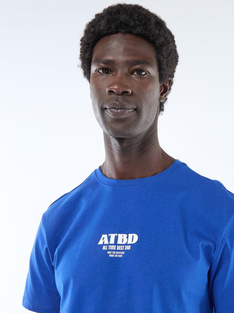 T-shirt de malha manga curta estampado frente e verso Azul - Kiabi