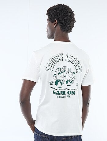 T-shirt de malha manga curta estampado frente e verso