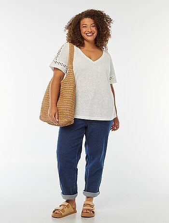 T-shirt de malha matizada com pormenores em macramé