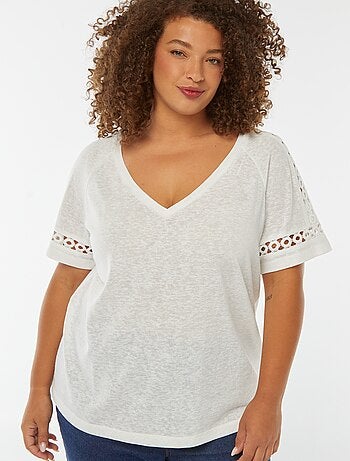 T-shirt de malha matizada com pormenores em macramé