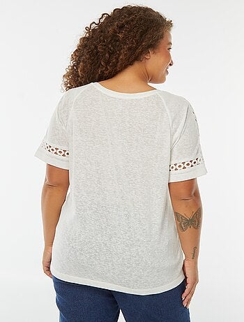 T-shirt de malha matizada com pormenores em macramé