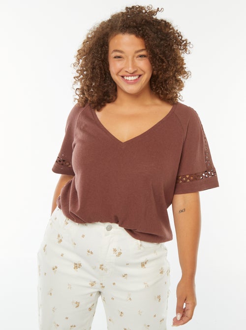 T-shirt de malha matizada com pormenores em macramé - Kiabi