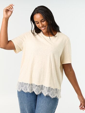 T-shirt de malha mouliné com base em renda