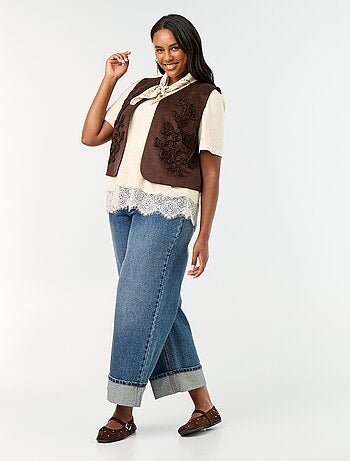 T-shirt de malha mouliné com base em renda