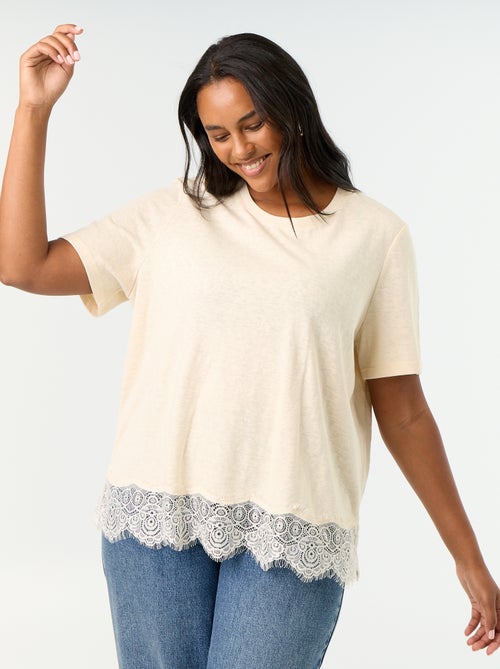 T-shirt de malha mouliné com base em renda - Kiabi
