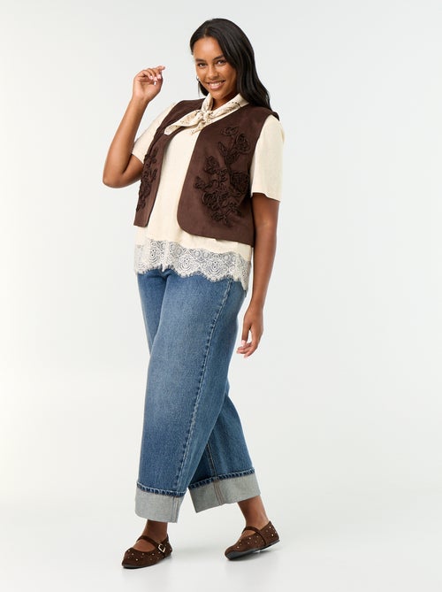 T-shirt de malha mouliné com base em renda - Kiabi