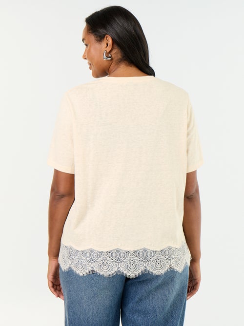 T-shirt de malha mouliné com base em renda - Kiabi