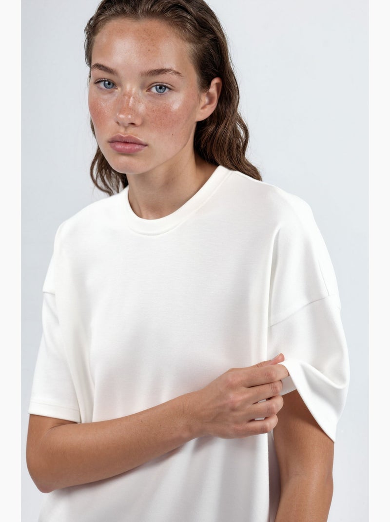 T-shirt de malha oversized com gola redonda e toque de modal hiccup Branco sujo - Kiabi