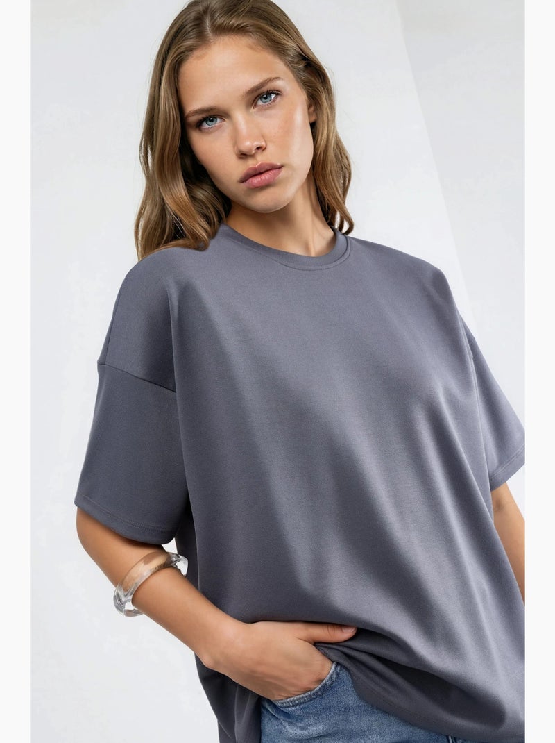 T-shirt de malha oversized com gola redonda e toque de modal hiccup Cinza - Kiabi