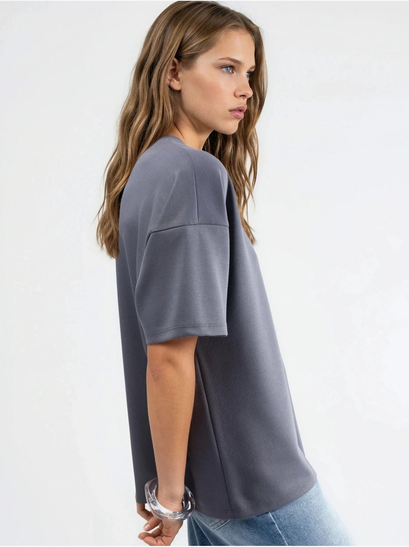 T-shirt de malha oversized com gola redonda e toque de modal hiccup Cinza - Kiabi