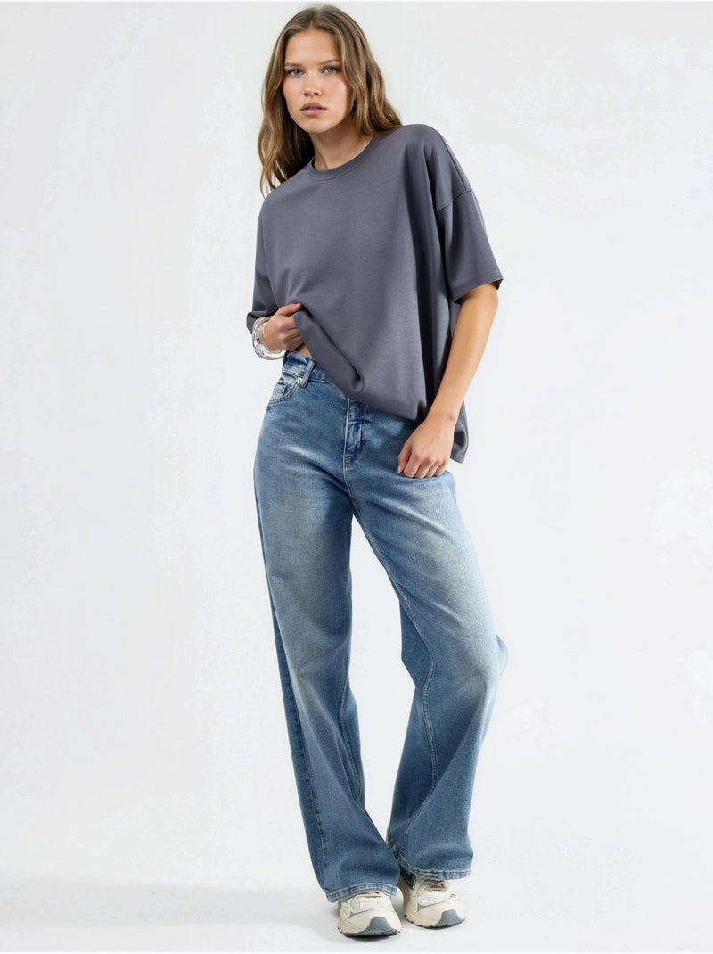 T-shirt de malha oversized com gola redonda e toque de modal hiccup Cinza - Kiabi