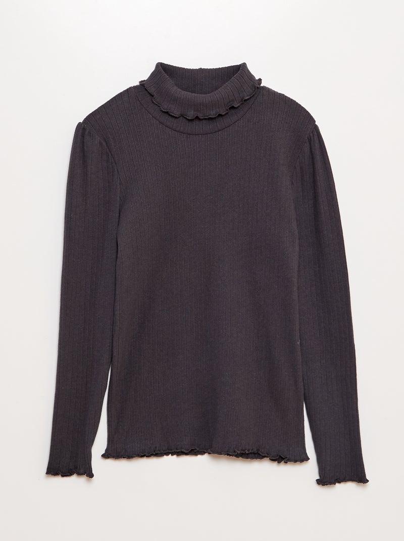 T-shirt de malha peluche com gola subida PRETO - Kiabi