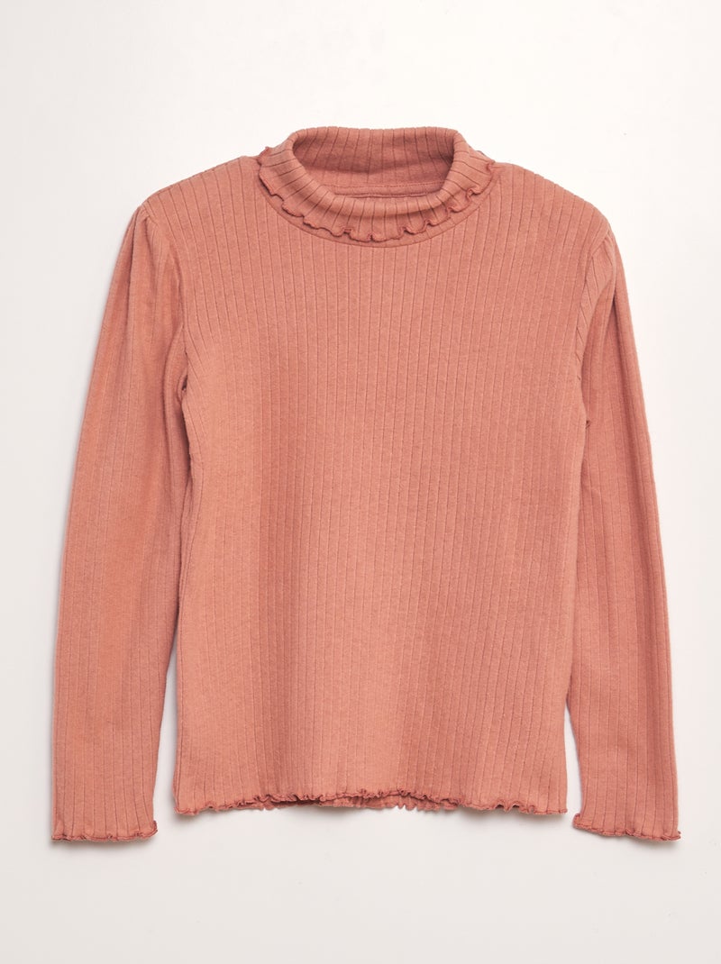 T-shirt de malha peluche com gola subida ROSA - Kiabi