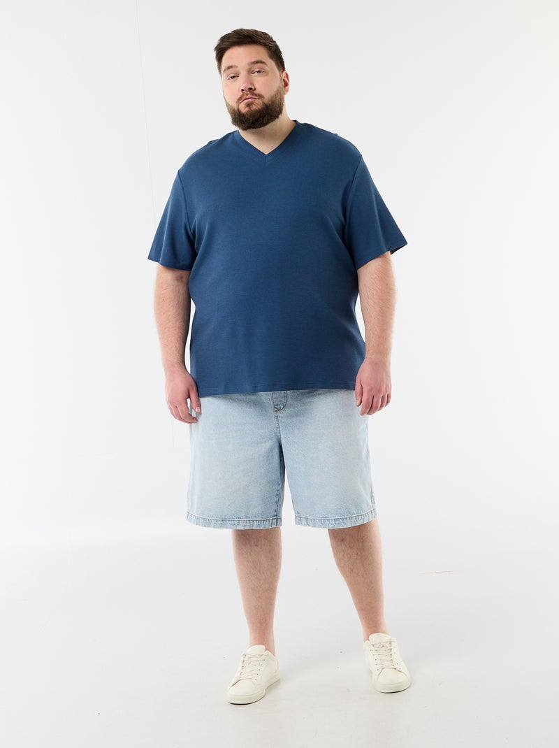 T-shirt de malha piqué de manga curta Azul - Kiabi