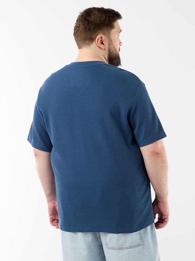 T-shirt de malha piqué de manga curta Azul - Kiabi