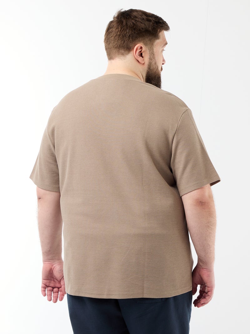 T-shirt de malha piqué de manga curta Bege - Kiabi