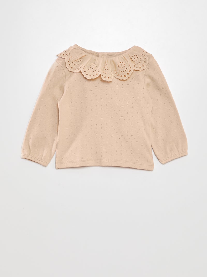 T-shirt de malha pointelle BEGE - Kiabi