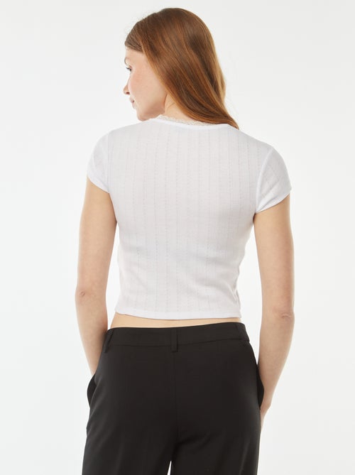 T-shirt de malha pointelle de manga curta - Kiabi