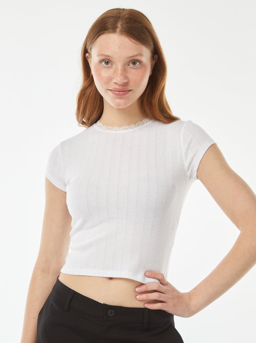 T-shirt de malha pointelle de manga curta - Kiabi