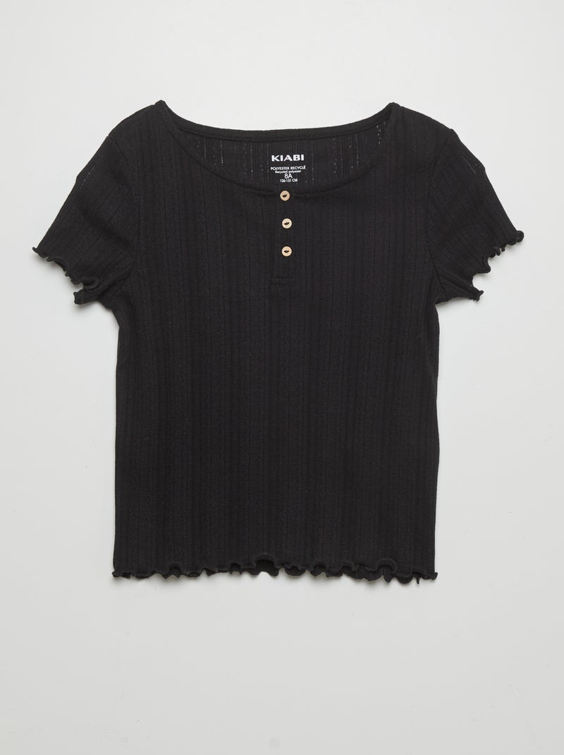 T-shirt de malha pointelle Preto - Kiabi