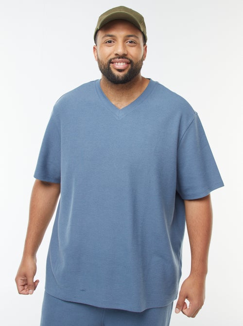 T-shirt de malha texturada e decote em bico - Kiabi