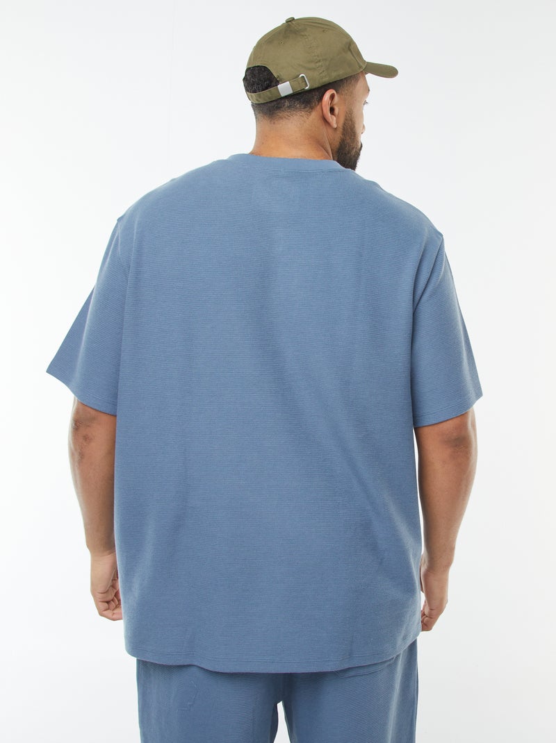 T-shirt de malha texturada e decote em bico Azul - Kiabi