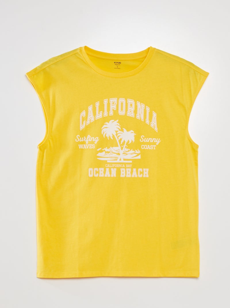 T-shirt de manga cava de desporto estampada AMARELO - Kiabi