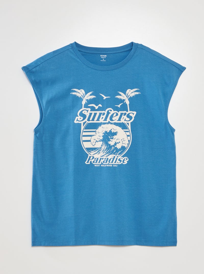 T-shirt de manga cava de desporto estampada Azul - Kiabi