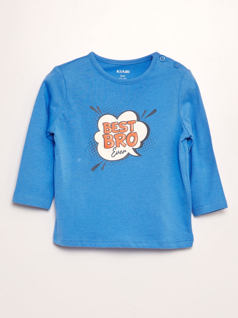 T-shirt de manga comprida  - Irmão e irmã AZUL - Kiabi