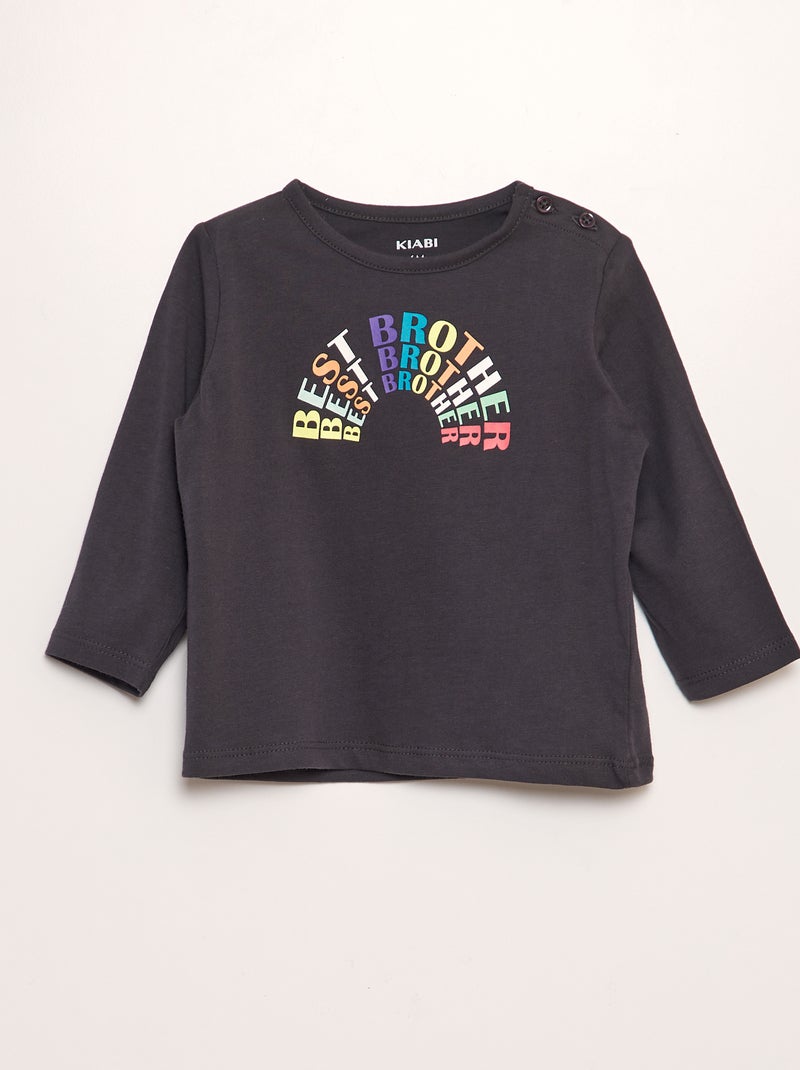 T-shirt de manga comprida  - Irmão e irmã PRETO - Kiabi