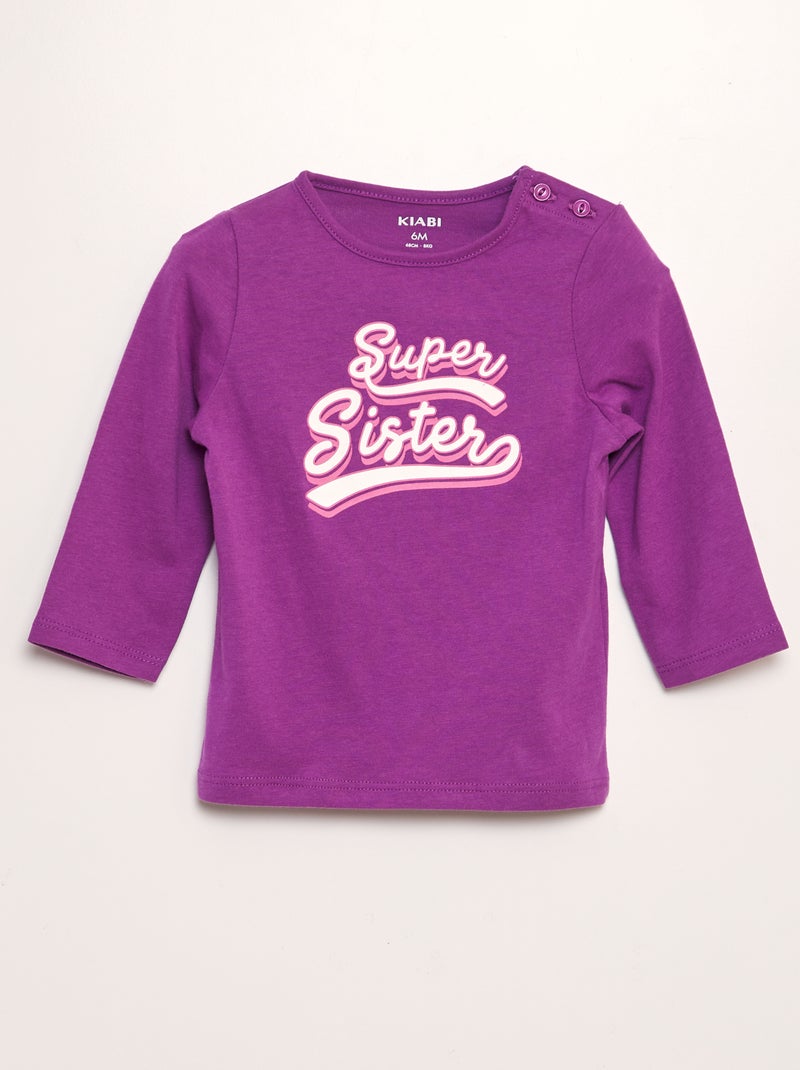 T-shirt de manga comprida  - Irmão e irmã VIOLETA - Kiabi