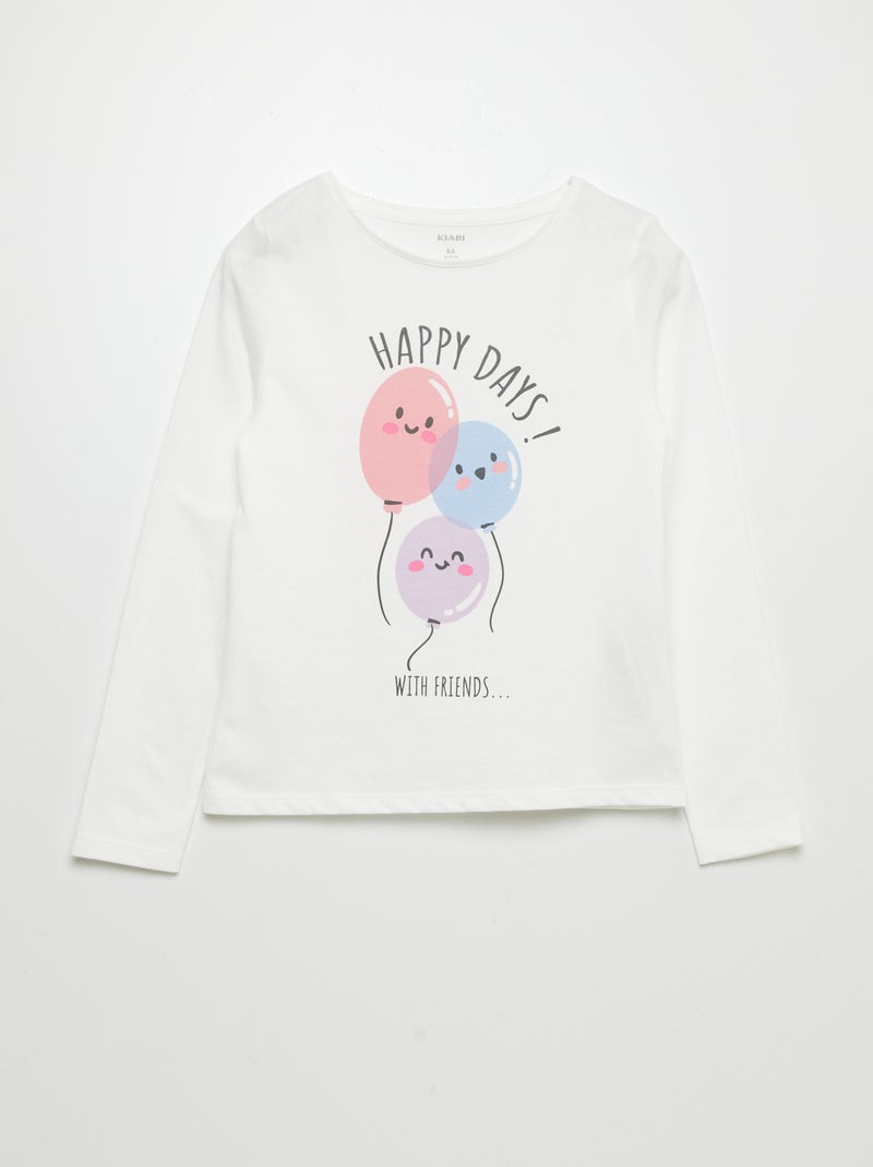 T-shirt de manga comprida 'aniversário' BRANCO - Kiabi