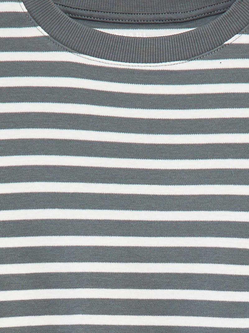 T-shirt de manga comprida às riscas Caqui - Kiabi