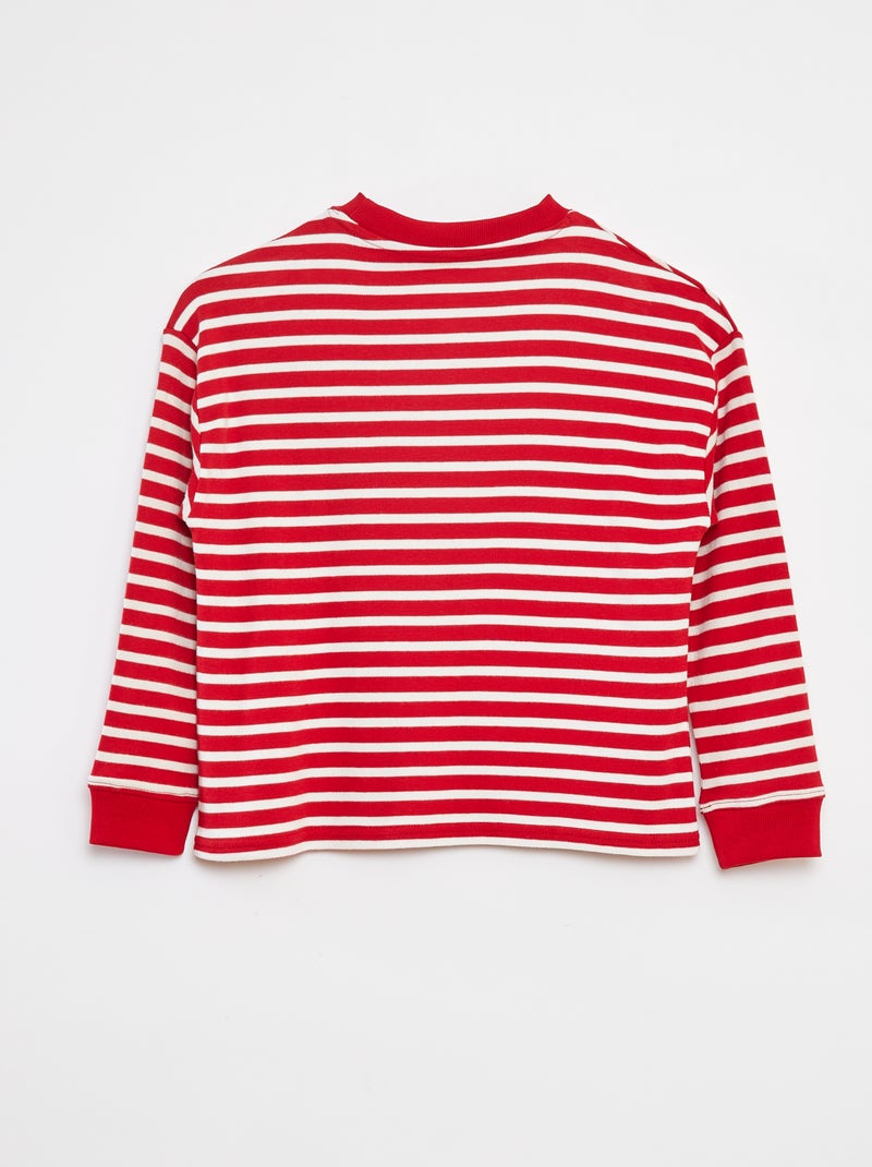 T-shirt de manga comprida às riscas Vermelho - Kiabi