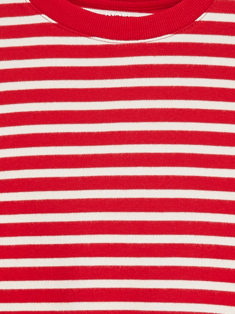 T-shirt de manga comprida às riscas Vermelho - Kiabi