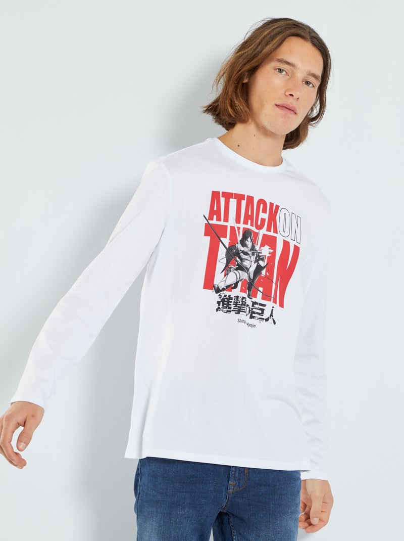 T-shirt de manga comprida 'Ataque dos Titãs' Branco - Kiabi
