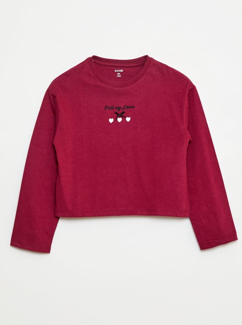 T-shirt de manga comprida bordada - Kiabi