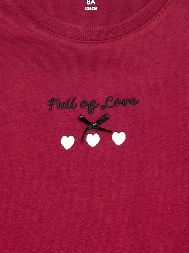 T-shirt de manga comprida bordada Vermelho - Kiabi