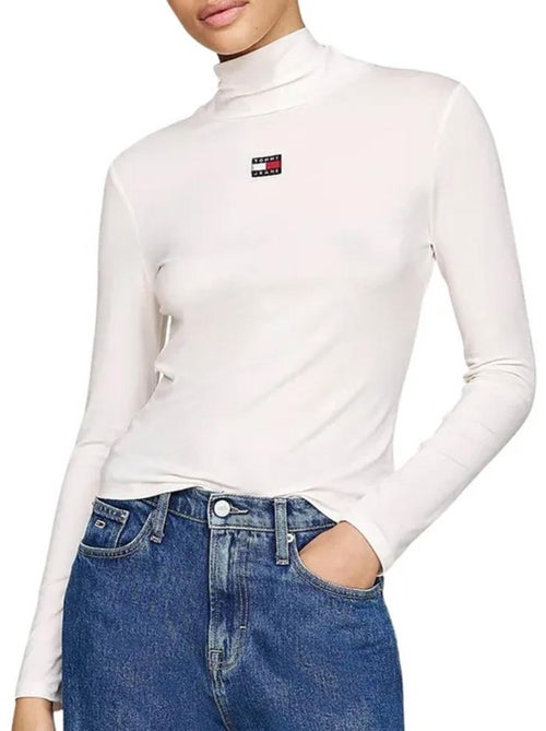 T-shirt de Manga Comprida Branca Tommy Hilfiger Mockn para Mulher - Kiabi T-shirt de Manga Comprida Branca Tommy Hilfiger Mockn para Mulher - Kiabi