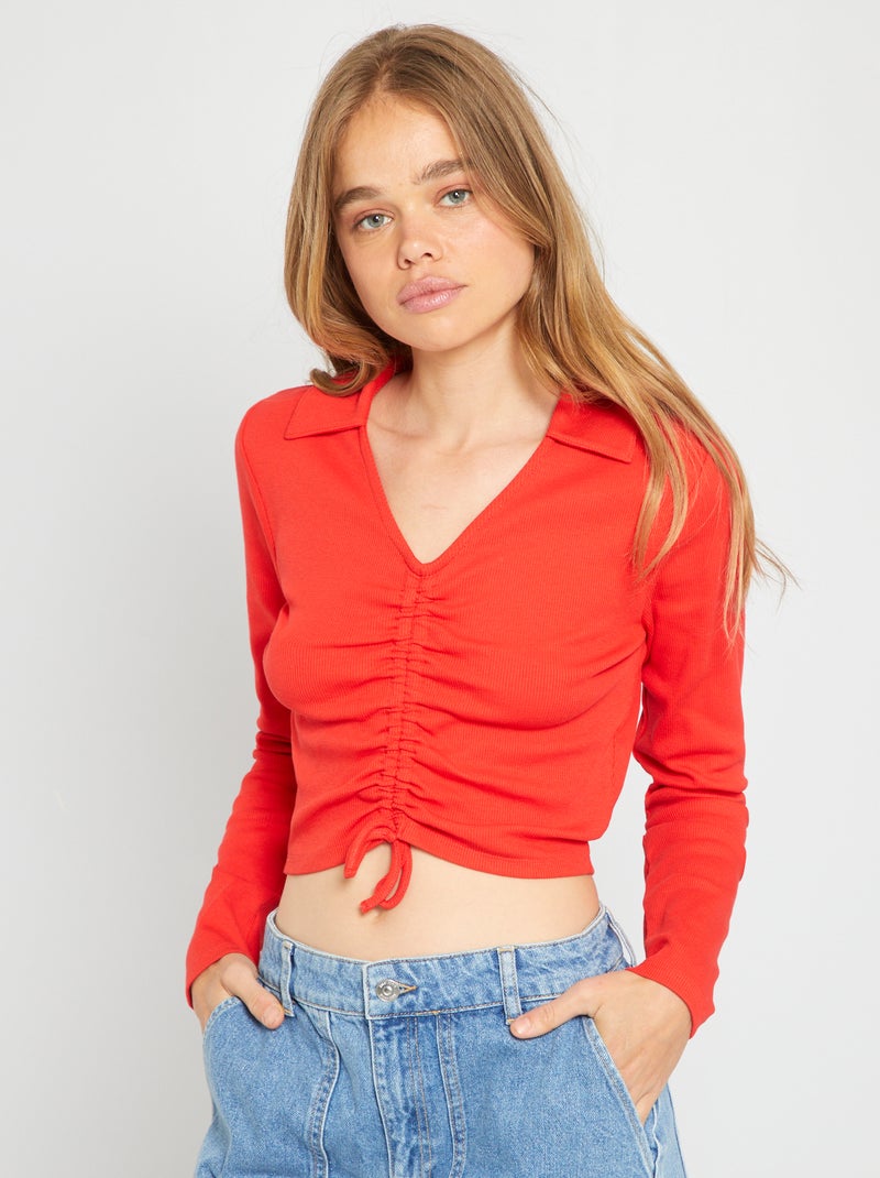 T-shirt de manga comprida com atilho deslizante Vermelho - Kiabi
