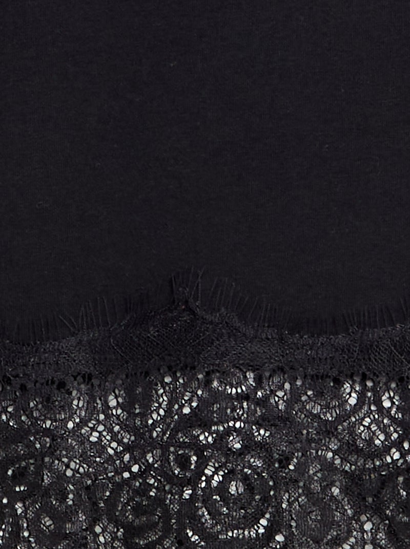 T-shirt de manga comprida com barra de renda Preto - Kiabi