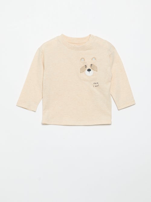 T-shirt de manga comprida com bolso animado - Kiabi
