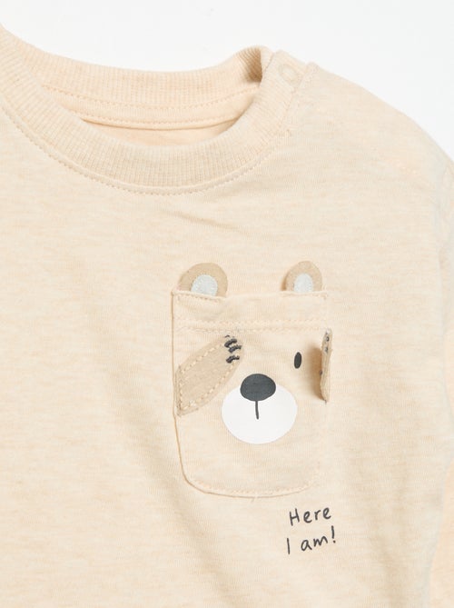 T-shirt de manga comprida com bolso animado - Kiabi