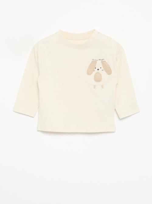 T-shirt de manga comprida com bolso animado - Kiabi
