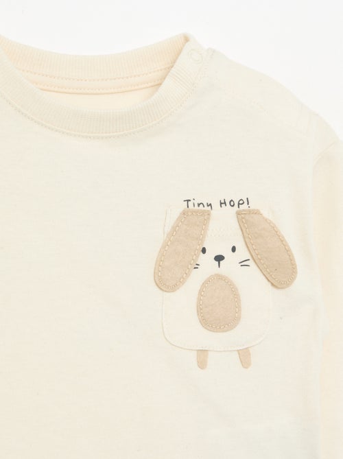 T-shirt de manga comprida com bolso animado - Kiabi