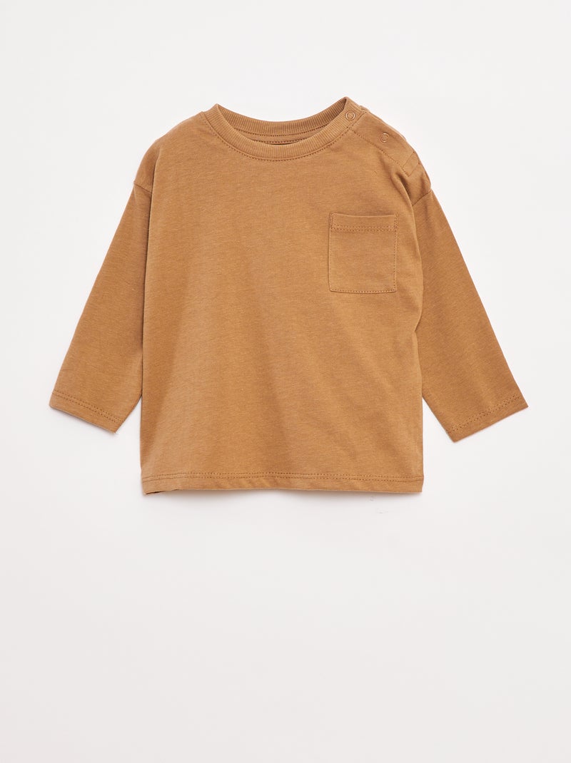T-shirt de manga comprida com bolso frontal Bege - Kiabi